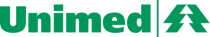 Logo da empresa Unimed com o texto em verde e o símbolo ao lado